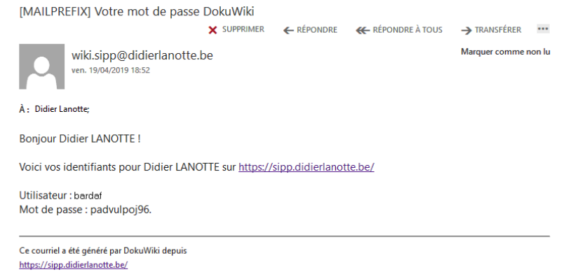 Courriel avec le mot de passe